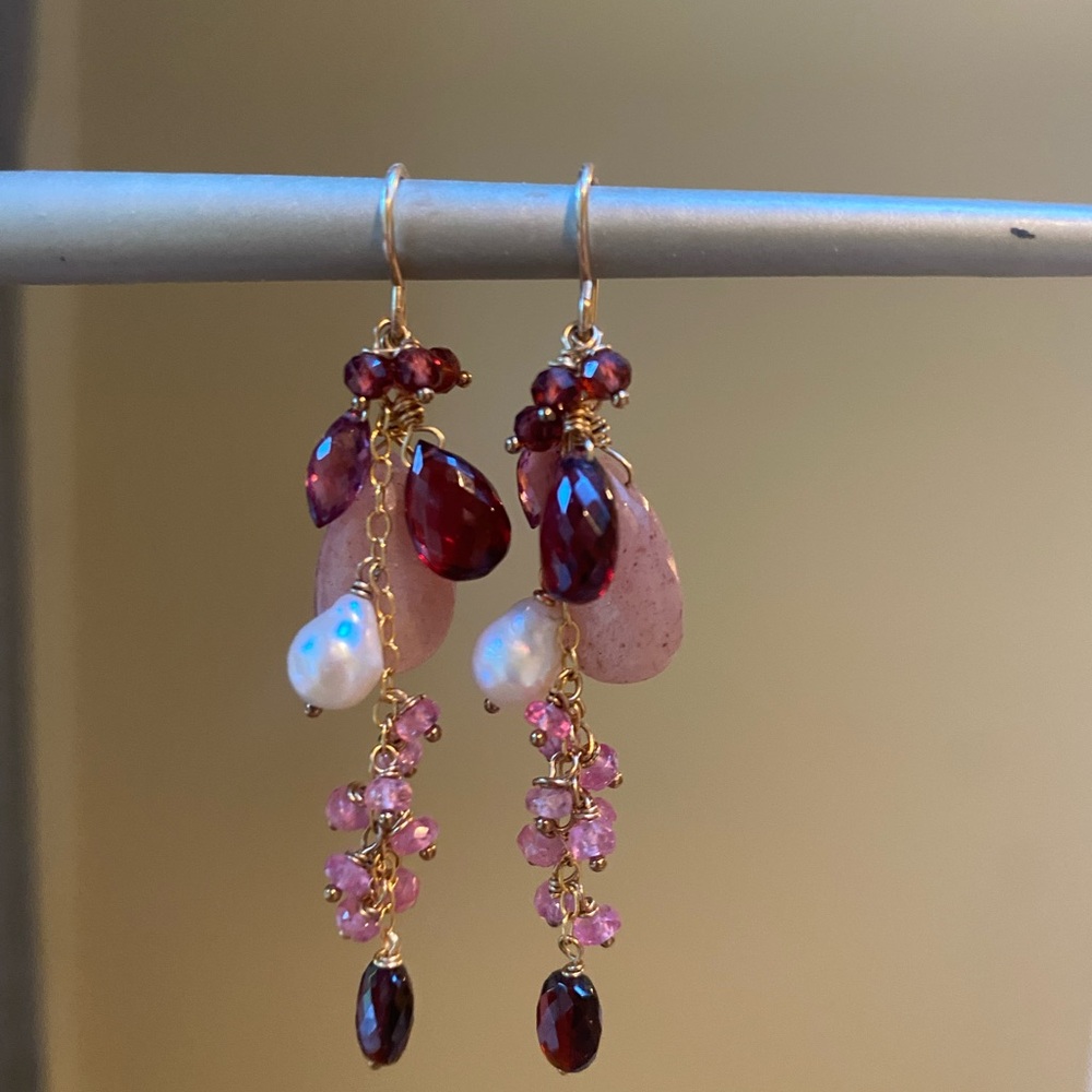 Elegant Pink and Gold Dangle Earrings